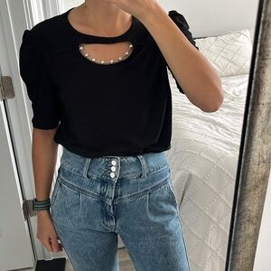 89th & Madison Black Blouse with Bead Neckline NWOT